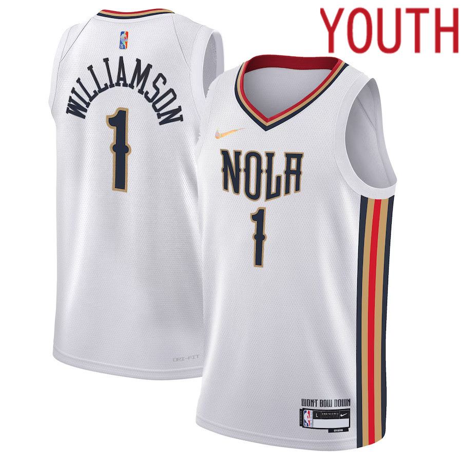 Youth New Orleans Pelicans #1 Zion Williamson Nike White City Edition 2021-22 Swingman NBA Jersey